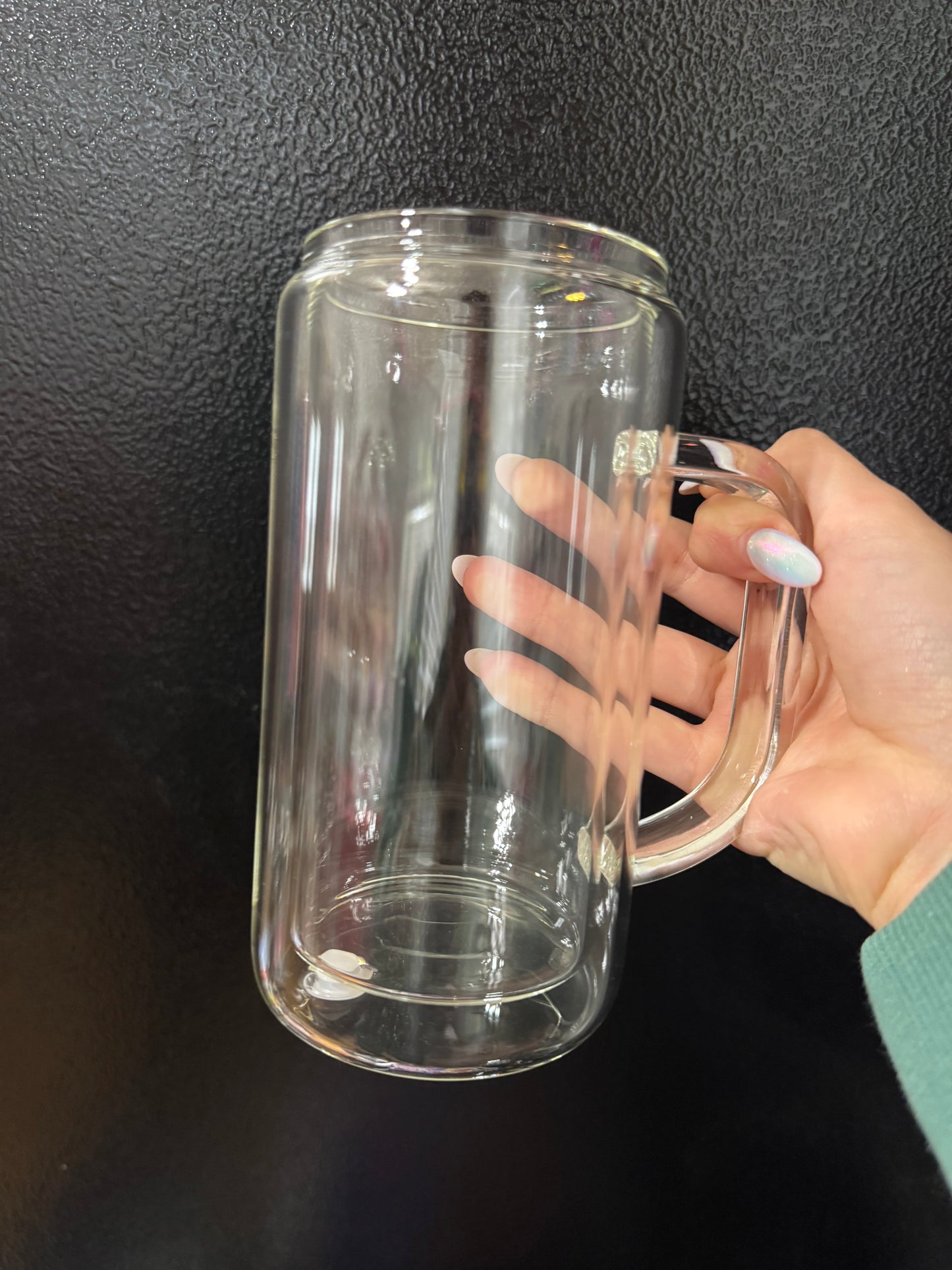 16oz GLASS Snowglobe Tumbler W/handle