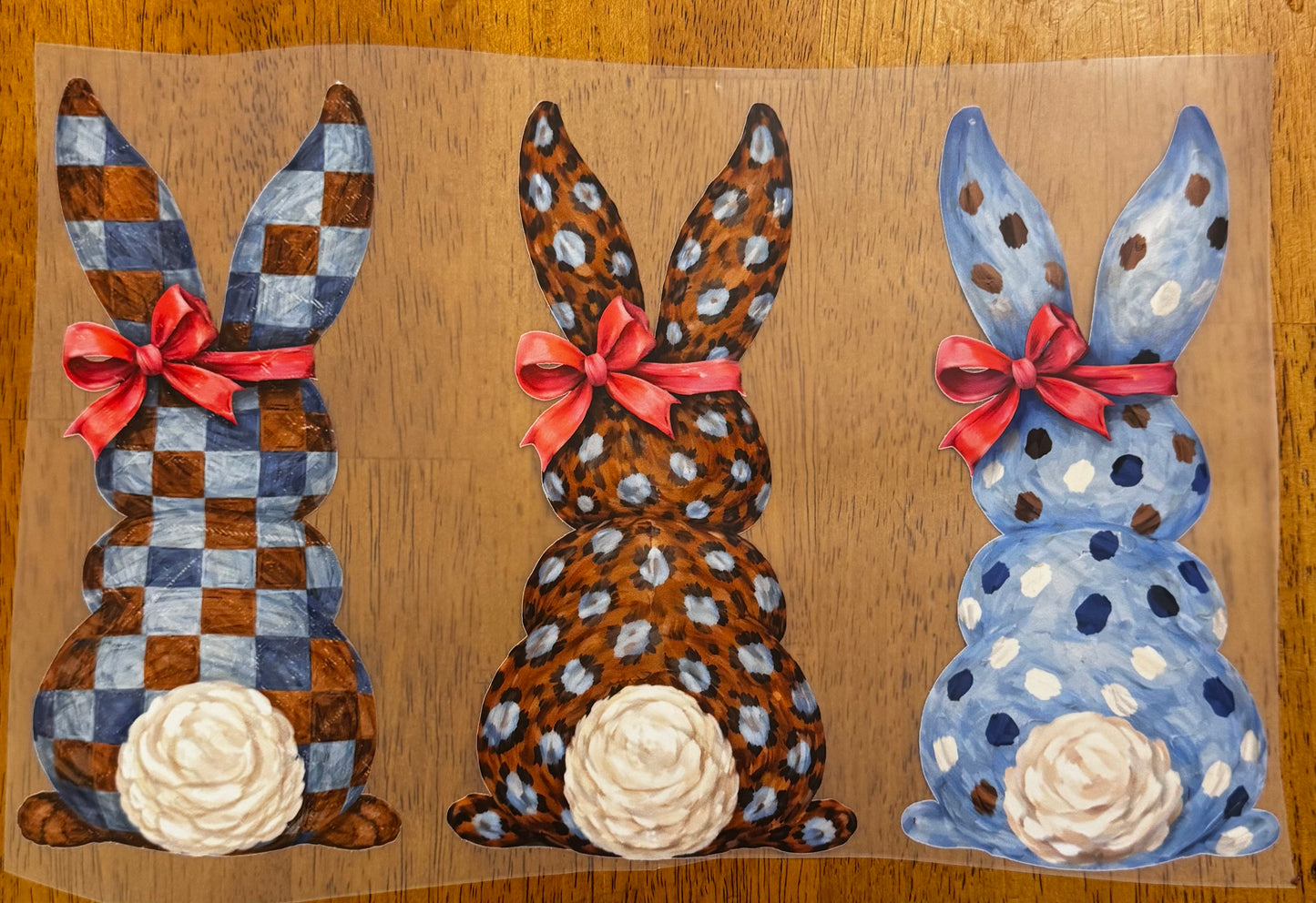 "Trio checkered & polka dot bunnies"