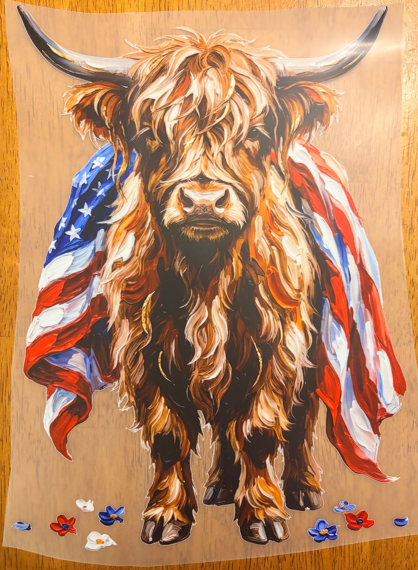 “Highland cow, american flag”