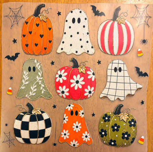 “Retro ghost and pumpkin”