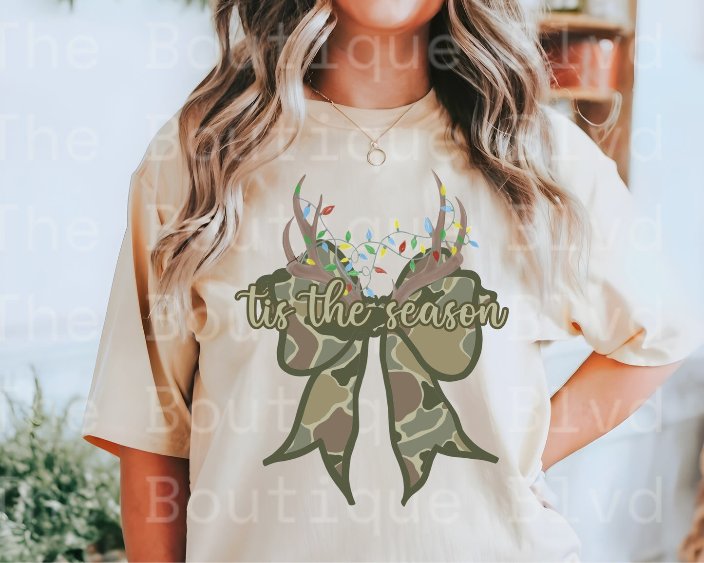 “Christmas bow antlers" t-shirt