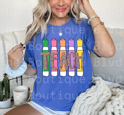 "Teach, markers" t-shirt