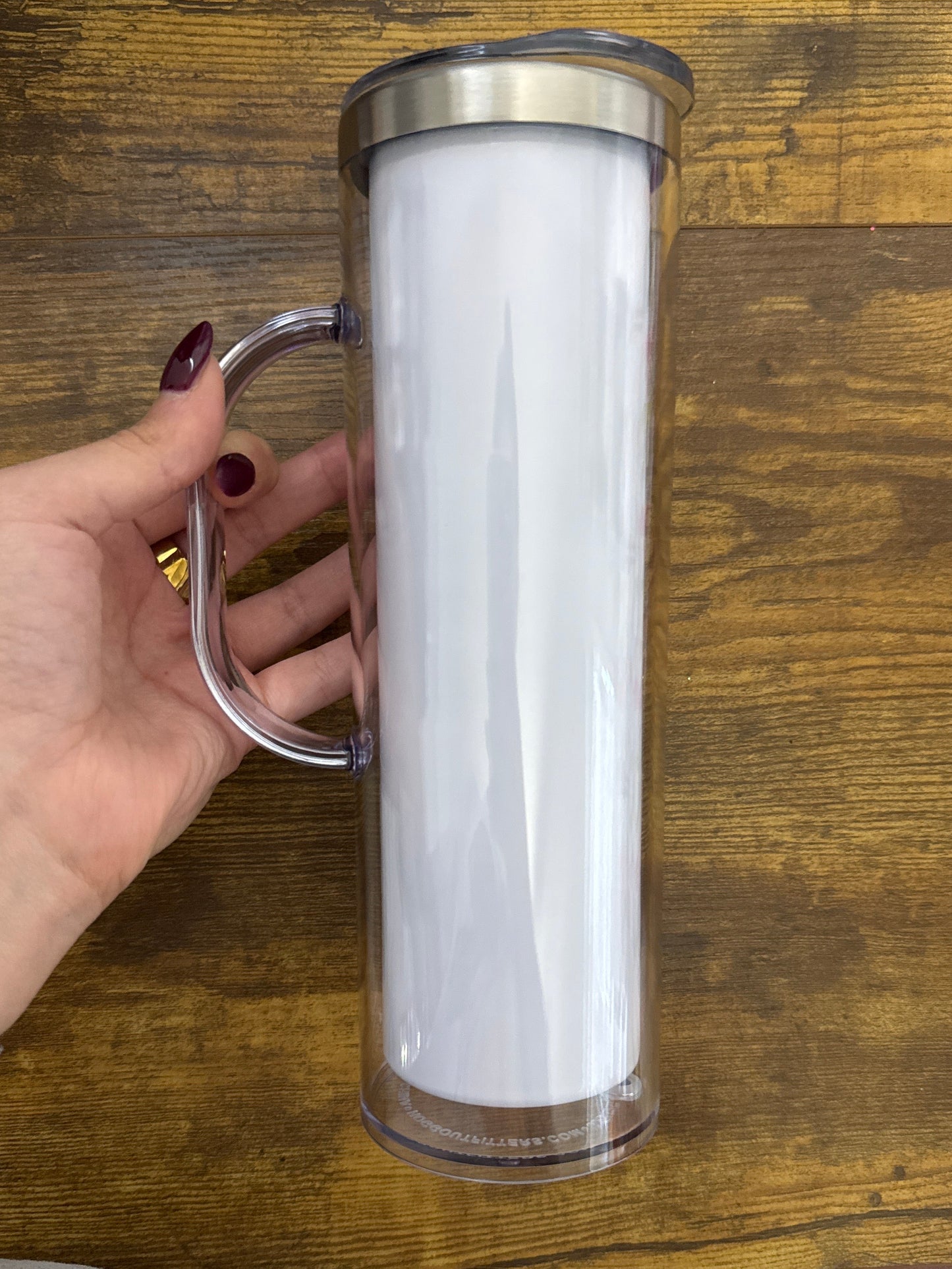 20oz INSULATED Skinny Acrylic Snowglobe Tumbler W/ handle