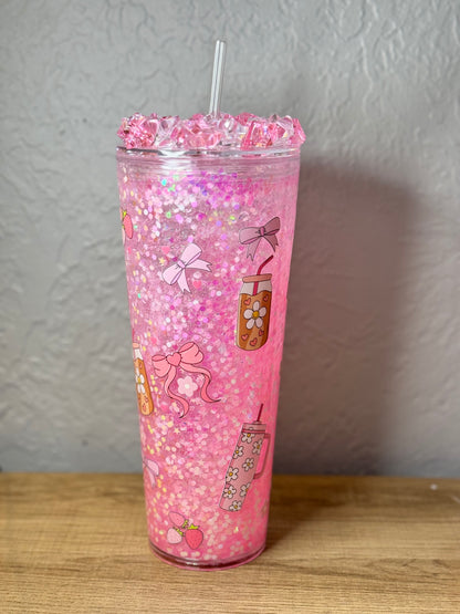 "Coffee lover" Acrylic 24oz Snowglobe Tumbler w/ fake diamond lid *PREMADE