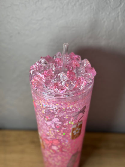 "Coffee lover" Acrylic 24oz Snowglobe Tumbler w/ fake diamond lid *PREMADE