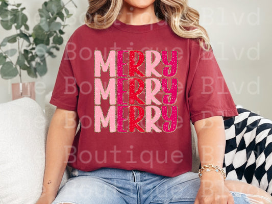 “Merry x4” t-shirt  *faux glitter*